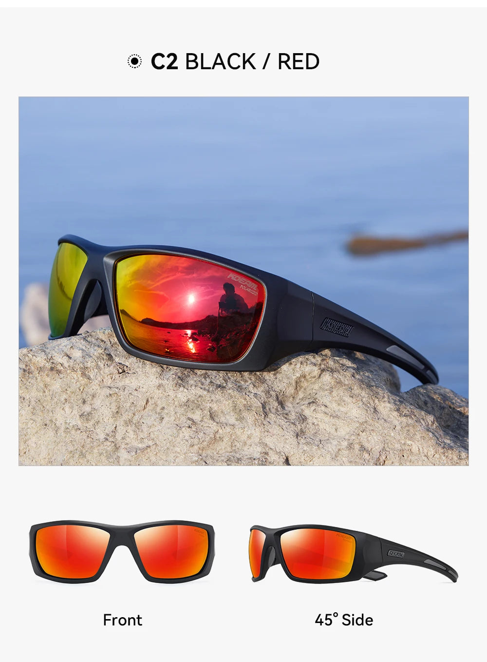 KDEAM Men's Cycling Sunglasses Polarized Great Elasticity Of TR90 Material Riding Sunglasses 1.2mm Thickness Polarizing Lenses - Mammalook