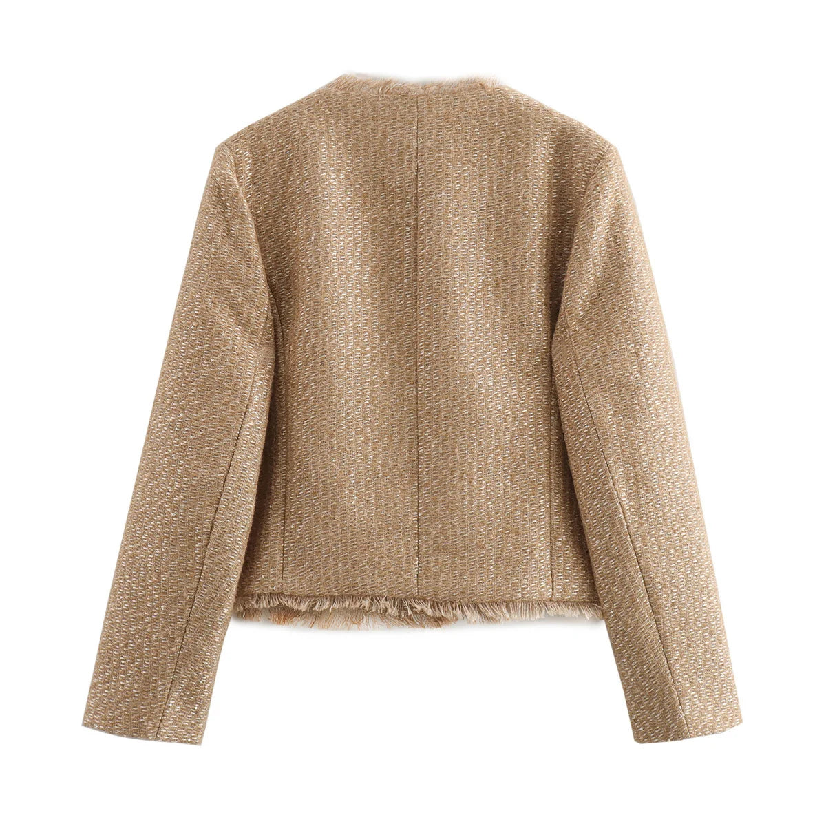 Women’s Chic Tweed Jacket – Long Sleeve Wool-Blend Buttoned Coat