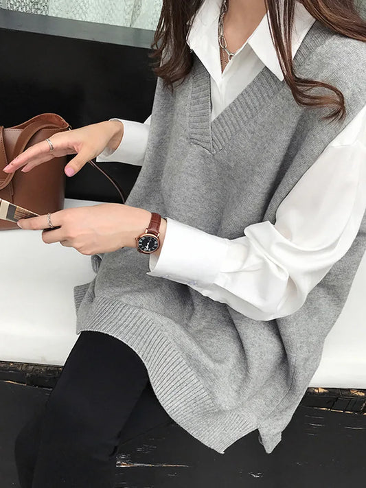 V-Neck Sweater Vest Sleeveless Oversized