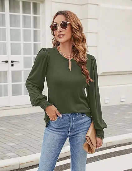 Elegant Solid Color Pullover - Long Sleeved Shirts