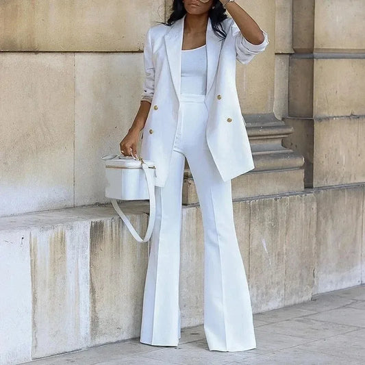 2 Piece Outfits - Blazer Jackets High Waisted Straight Leg Pants