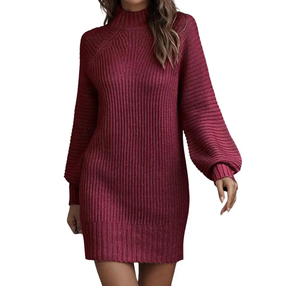 Women's Ribbed Knitted Sweater Dress – Long Sleeve Breathable Winter Office Wear