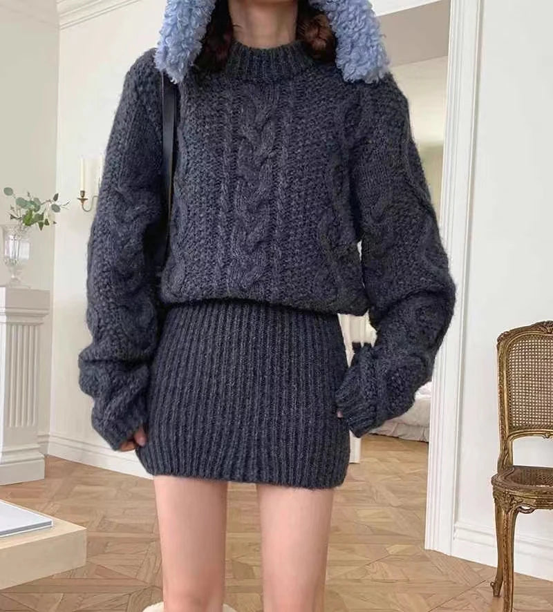 Bodycon Knit Dress Chunky Cable-knit Long Sleeve Ribbed Mini Sweater Dress Women Autumn Winter Outfit - Mammalook