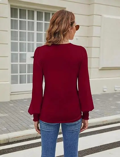 Elegant Solid Color Pullover - Long Sleeved Shirts