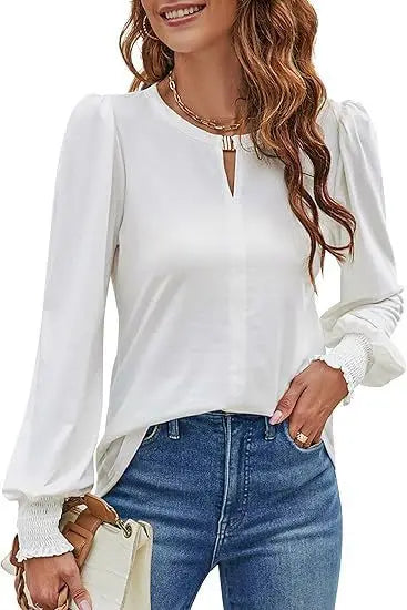 Elegant Solid Color Pullover - Long Sleeved Shirts