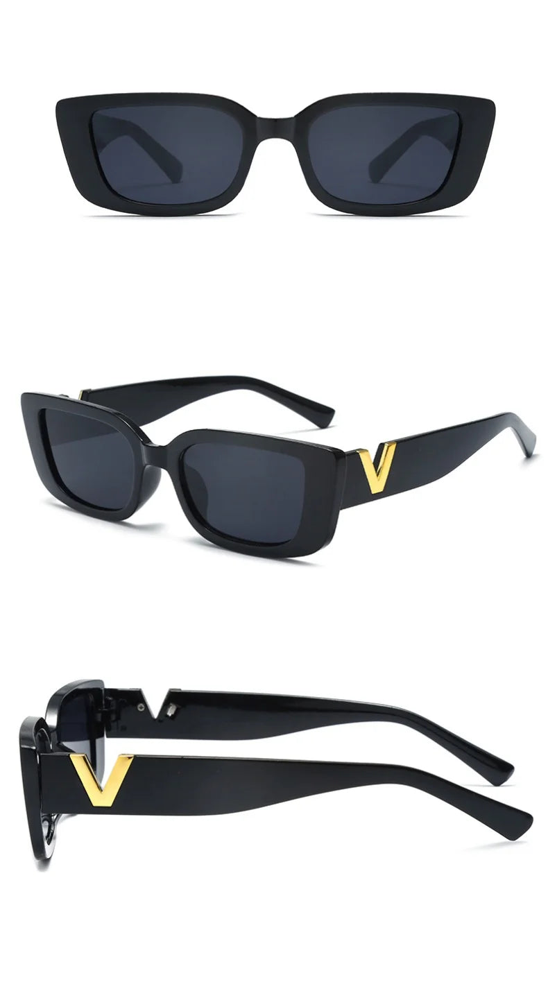 Retro Rectangle Sunglasses Women Brand Designer Vintage Small Frame Luxury V Sun Glasses Ladies Classic Black Square - Mammalook