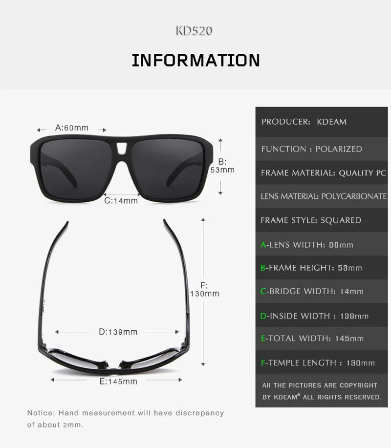 KDEAM 2024 Men's Polarized Sunglasses JAM Style Large Square Frame Glasses Colorful Running Mountaineering Fishing Women Goggles - Mammalook