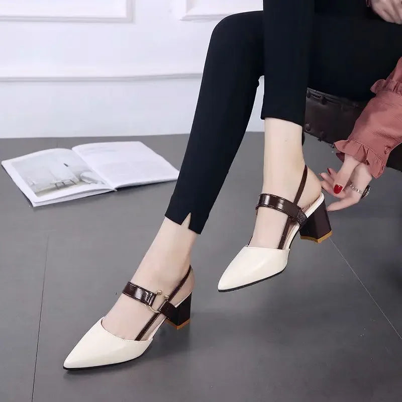Women's Shoes Trend 2024 Shoe Genuine Leather Medium Heel Block Heels Mirror Luxury Designer Chunky Sandals Ladies Sexy Sandal - Mammalook