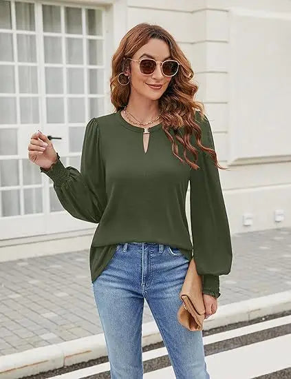 Elegant Solid Color Pullover - Long Sleeved Shirts