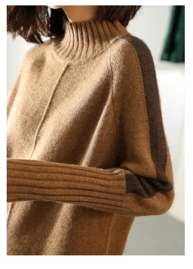 Turtleneck Knitted Sweater Women Pullovers Dress Autumn Winter Warm Thick Jumpers Wool Knit Crochet Y2k Split Jumper Cardigan