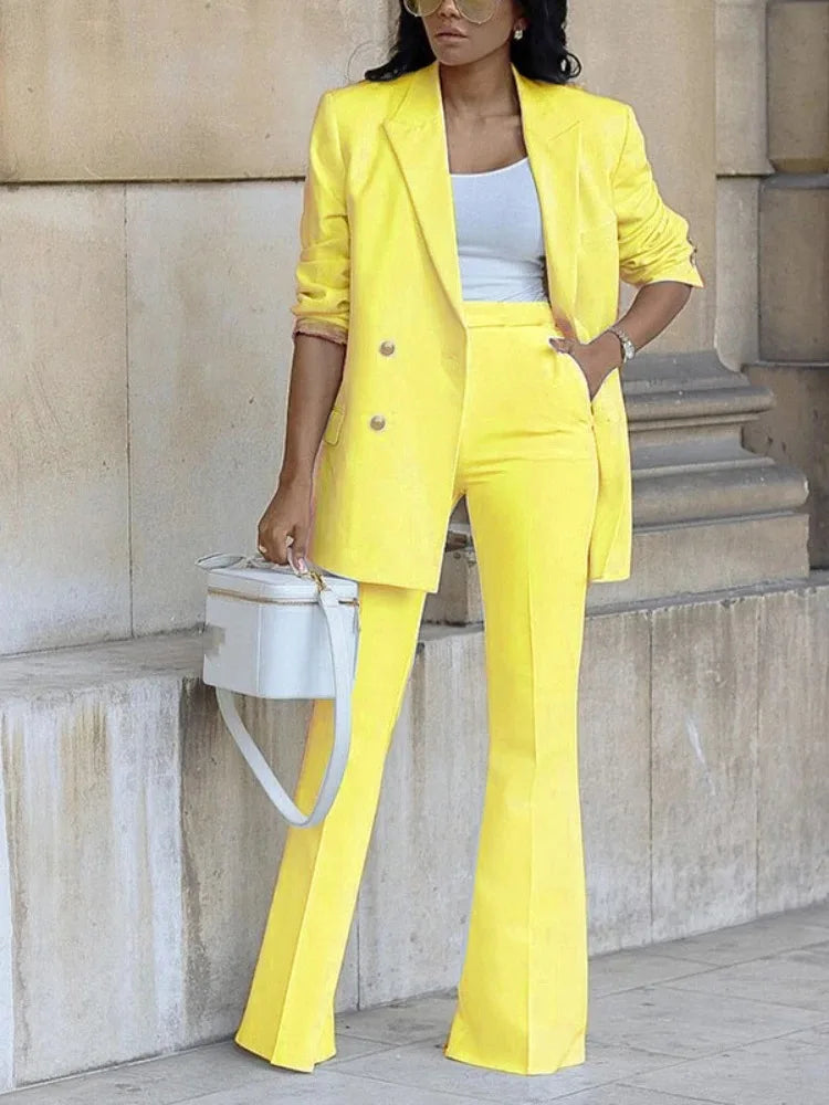 2 Piece Outfits - Blazer Jackets High Waisted Straight Leg Pants