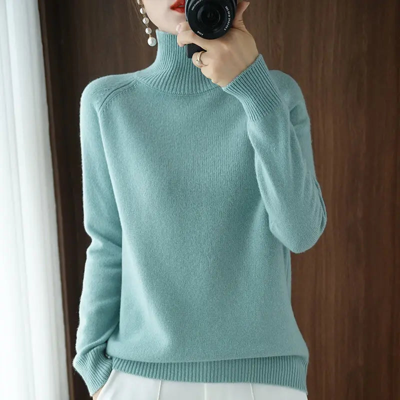 Turtleneck Pullover Fall/winter 2024 Cashmere Sweater Women Pure Color Casual Long-sleeved Loose Pullover Bottoming Women's - Mammalook