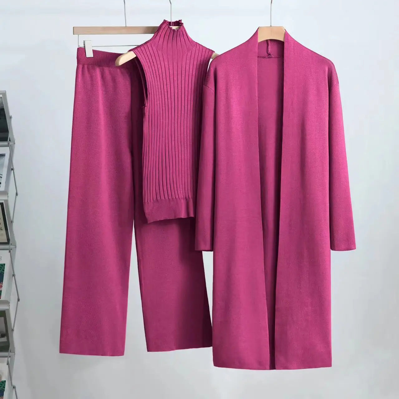 3-Piece Knitted Set: Sleeveless Vest, Cardigan Coat, and Pants