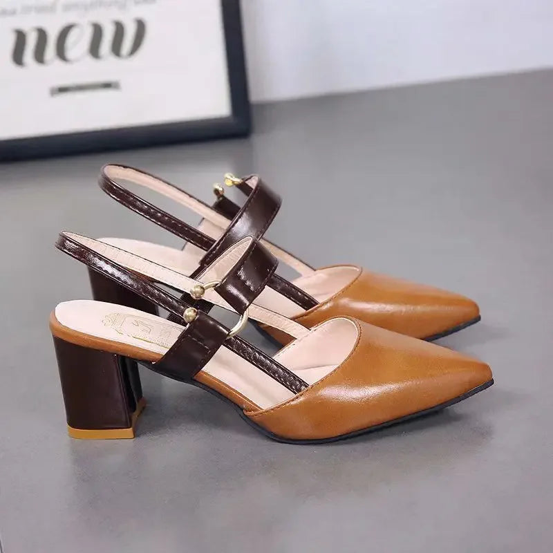 Women's Shoes Trend 2024 Shoe Genuine Leather Medium Heel Block Heels Mirror Luxury Designer Chunky Sandals Ladies Sexy Sandal - Mammalook