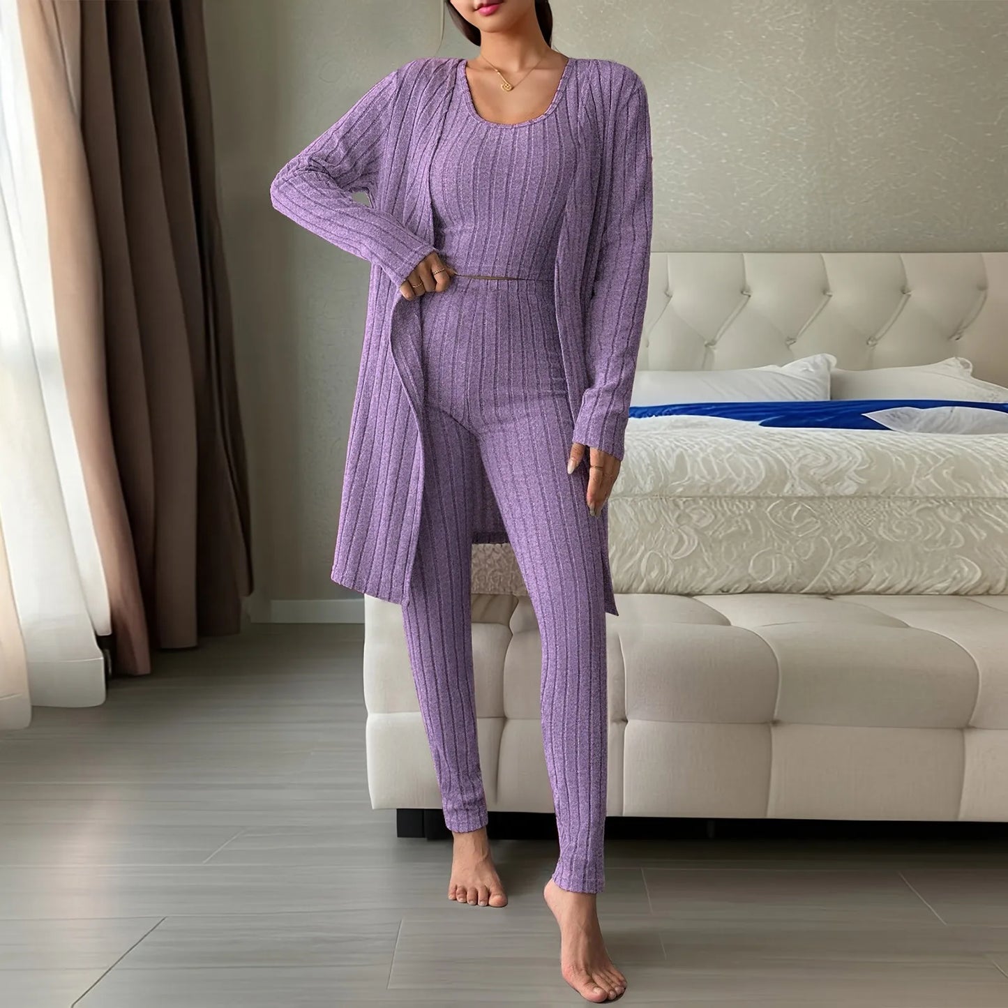 Three-Piece set - Solid Cardigan, Pant and Vest