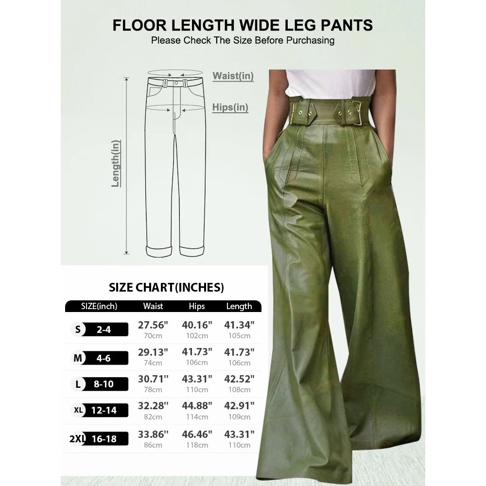 High-Waisted Faux PU Wide-Leg Pants: Loose Trousers with Pockets