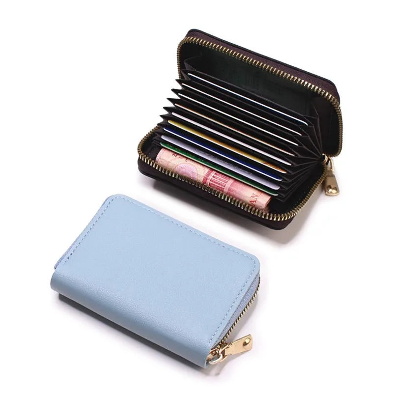 Business Card Holder Wallet Women/men Gray Bank/ID/Credit Card Holder 20 Bits Card Wallet PU Leather Protects Case Coin Purse - Mammalook