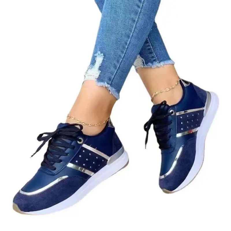 2024 WomenSneakers Platform Shoes Leather Patchwork Casual Sport Shoes Ladies Outdoor Running Vulcanized Shoes Zapatillas Mujer - Mammalook