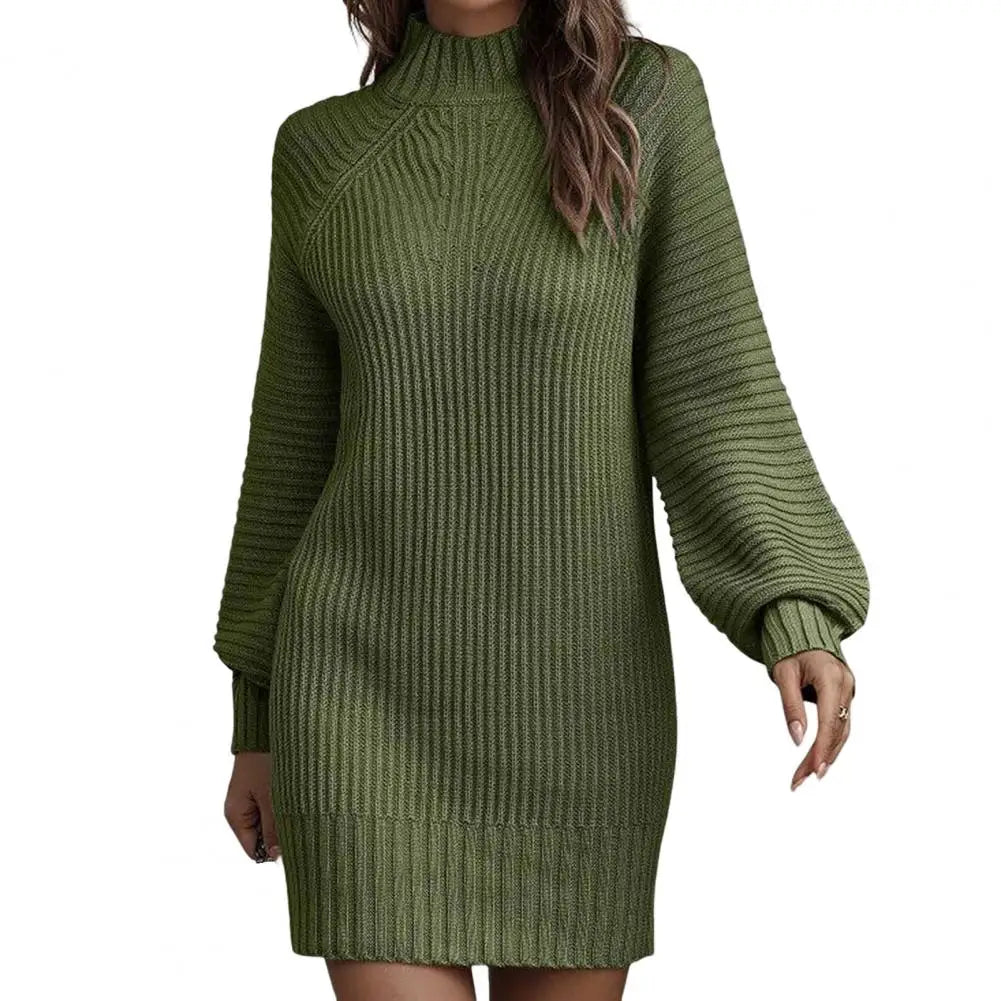 Women's Ribbed Knitted Sweater Dress – Long Sleeve Breathable Winter Office Wear