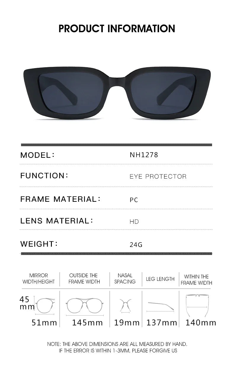 Retro Rectangle Sunglasses Women Brand Designer Vintage Small Frame Luxury V Sun Glasses Ladies Classic Black Square - Mammalook