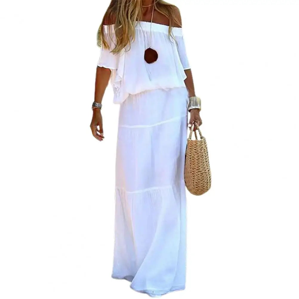 Chic and Elegant White Bohemia Dress V-neck Lace Up Cover Up For Woman 2024 Summer Maxi Dress Beachwear Holiday Beach Slip Dress - Mammalook