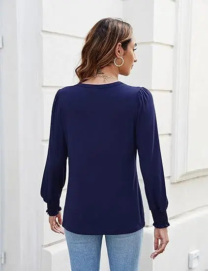 Elegant Solid Color Pullover - Long Sleeved Shirts