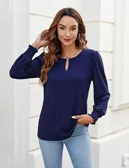 Elegant Solid Color Pullover - Long Sleeved Shirts