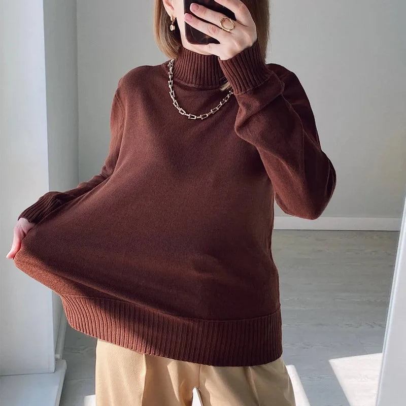 Turtleneck Solid Sweater -  Long Sleeve