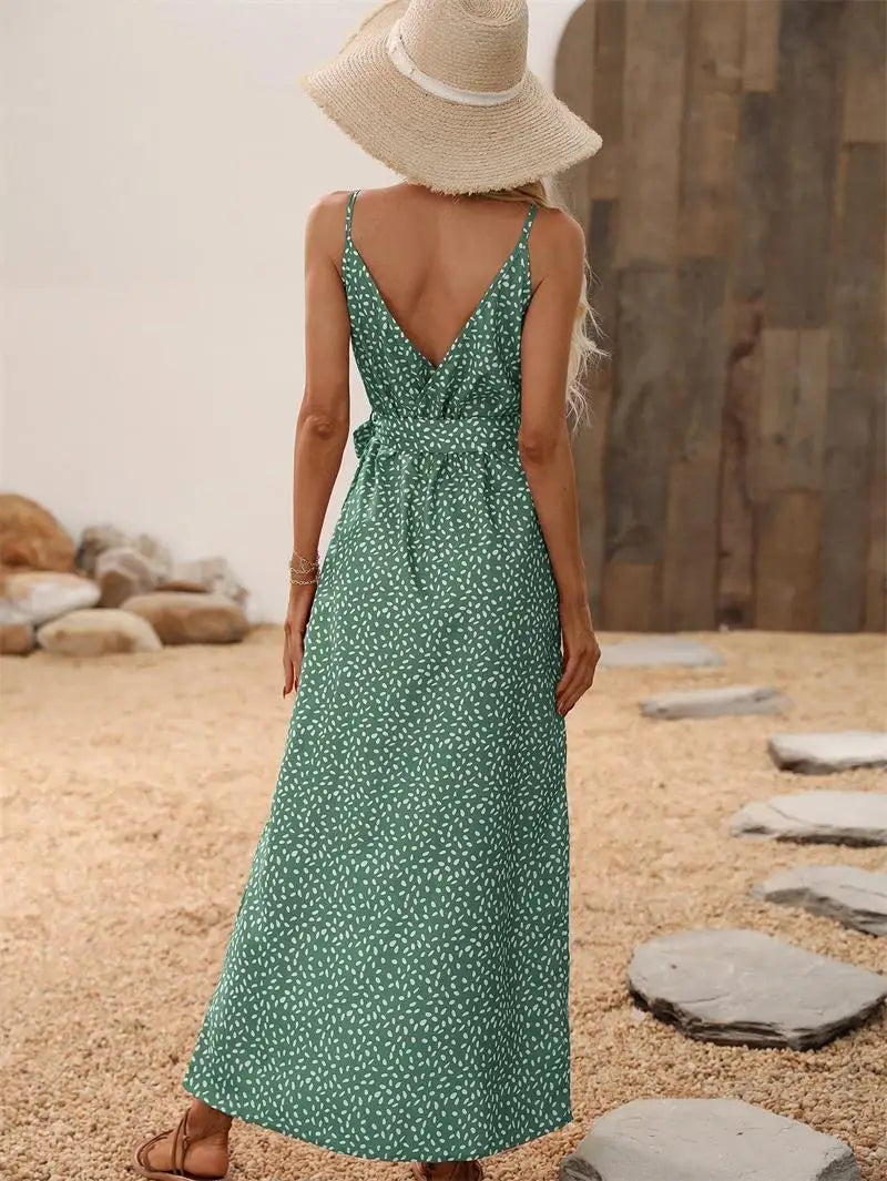 Summer Women Backless Floral Printed Dress
