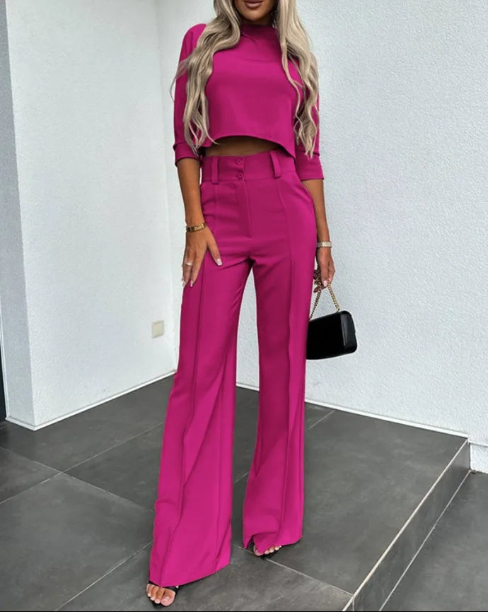 Two-Piece High Neck Top & Flared Trousers Set