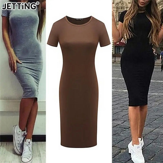 Summer Dresses Women Knee-Length Skinny Office Dress Short Sleeve Bandage Bodycon Beach Dress Vestidos Robes 3 Colors S-XL - Mammalook