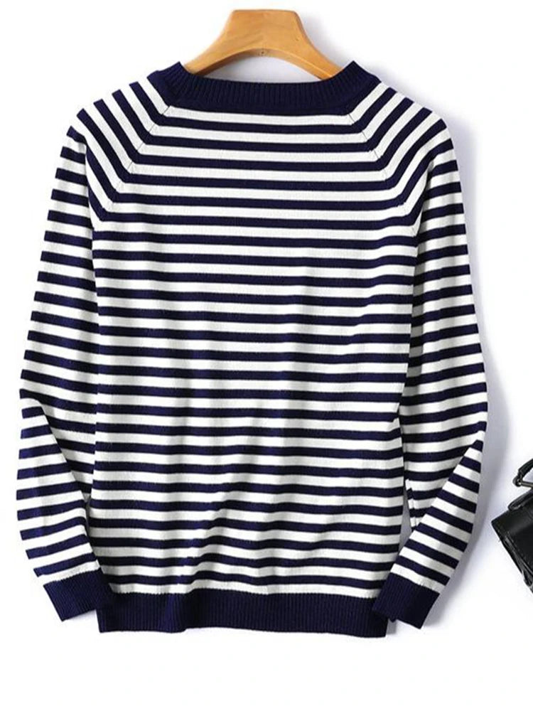 Womens Long Sleeve Striped Pullover O-Neck - Mammalook