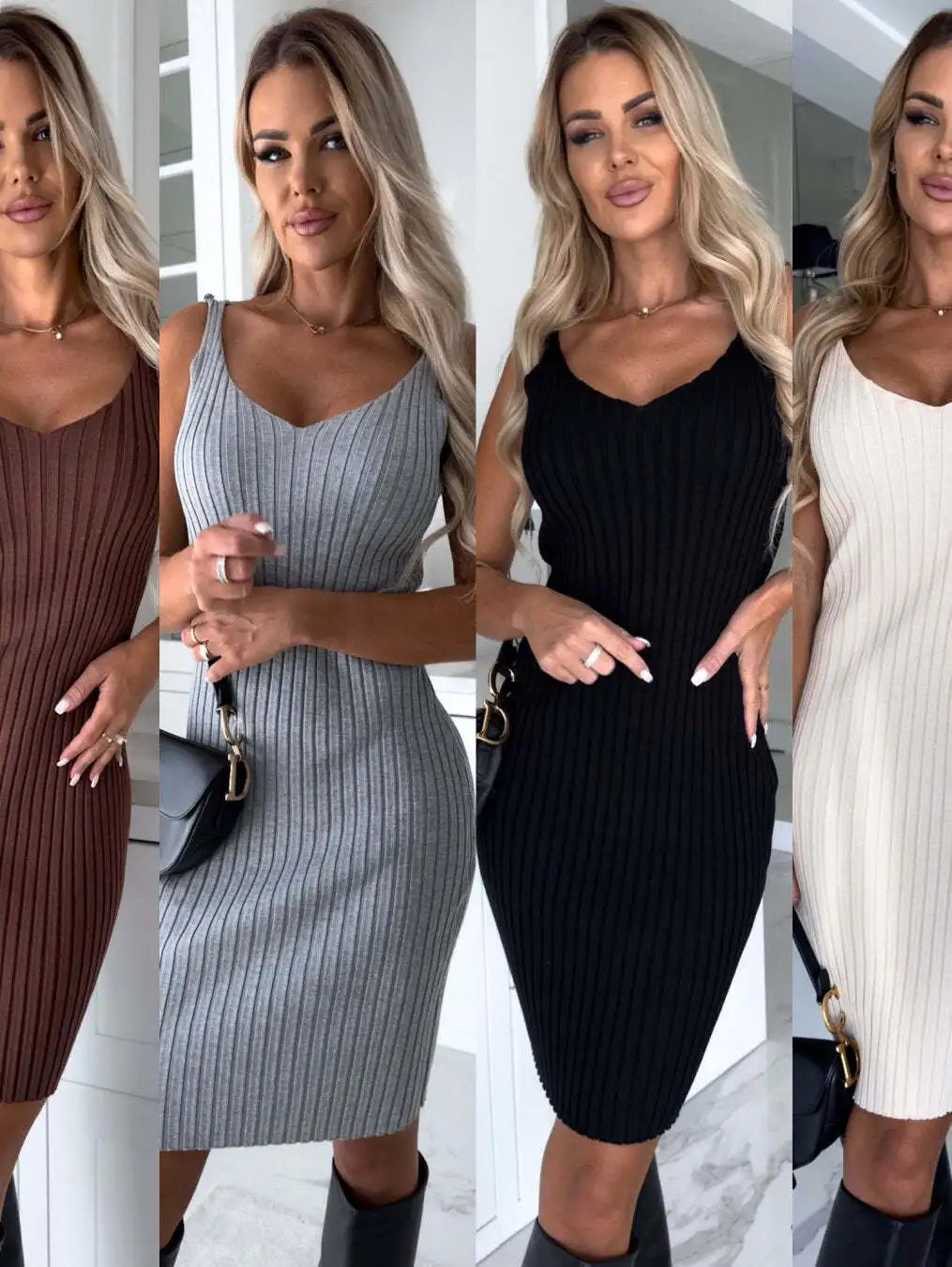 Women’s Autumn Winter 2-Piece Set – Elegant Long Sleeve Pullover & Dress