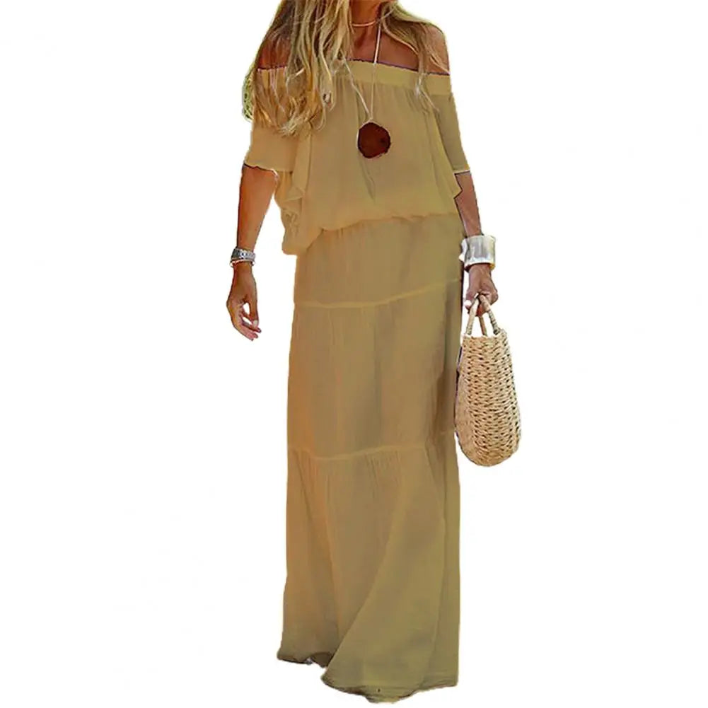 Chic and Elegant White Bohemia Dress V-neck Lace Up Cover Up For Woman 2024 Summer Maxi Dress Beachwear Holiday Beach Slip Dress - Mammalook