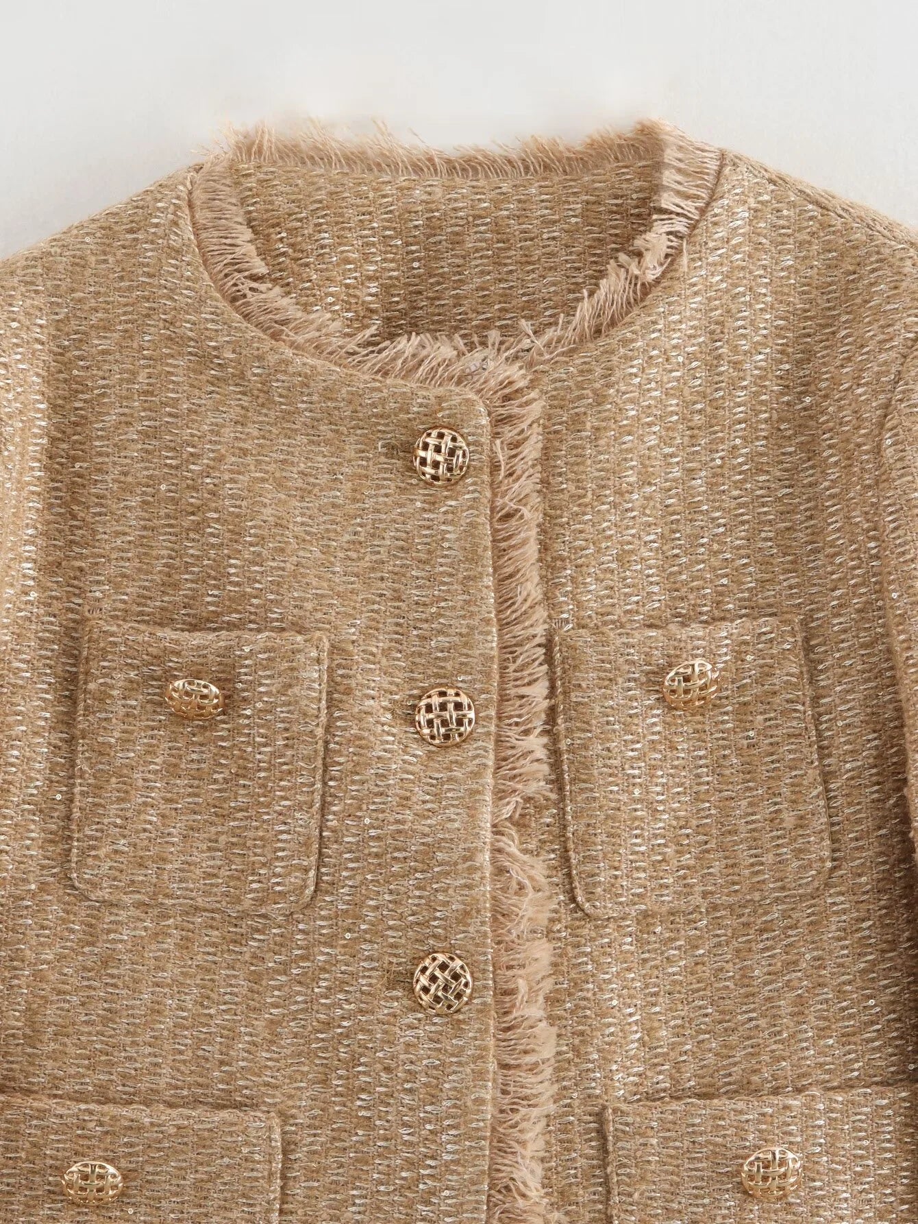 Women’s Chic Tweed Jacket – Long Sleeve Wool-Blend Buttoned Coat