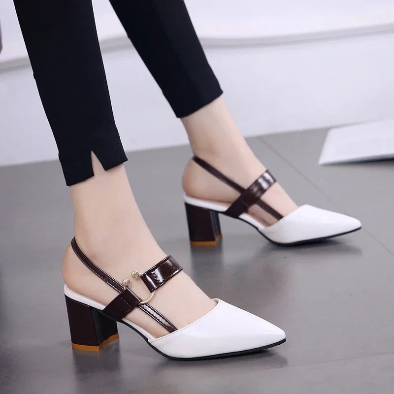 Women's Shoes Trend 2024 Shoe Genuine Leather Medium Heel Block Heels Mirror Luxury Designer Chunky Sandals Ladies Sexy Sandal - Mammalook