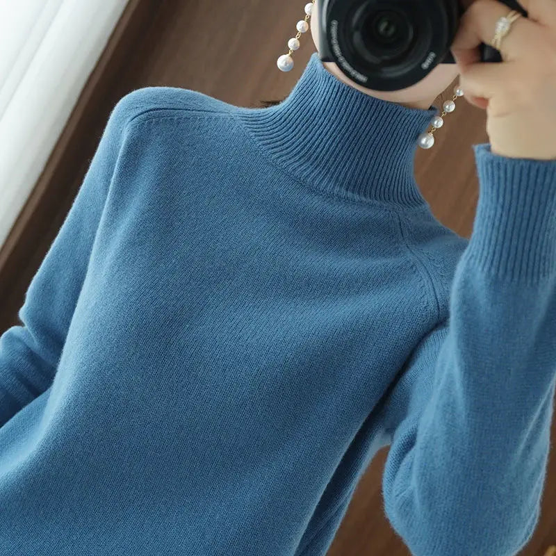 Turtleneck Pullover Fall/winter 2024 Cashmere Sweater Women Pure Color Casual Long-sleeved Loose Pullover Bottoming Women's - Mammalook