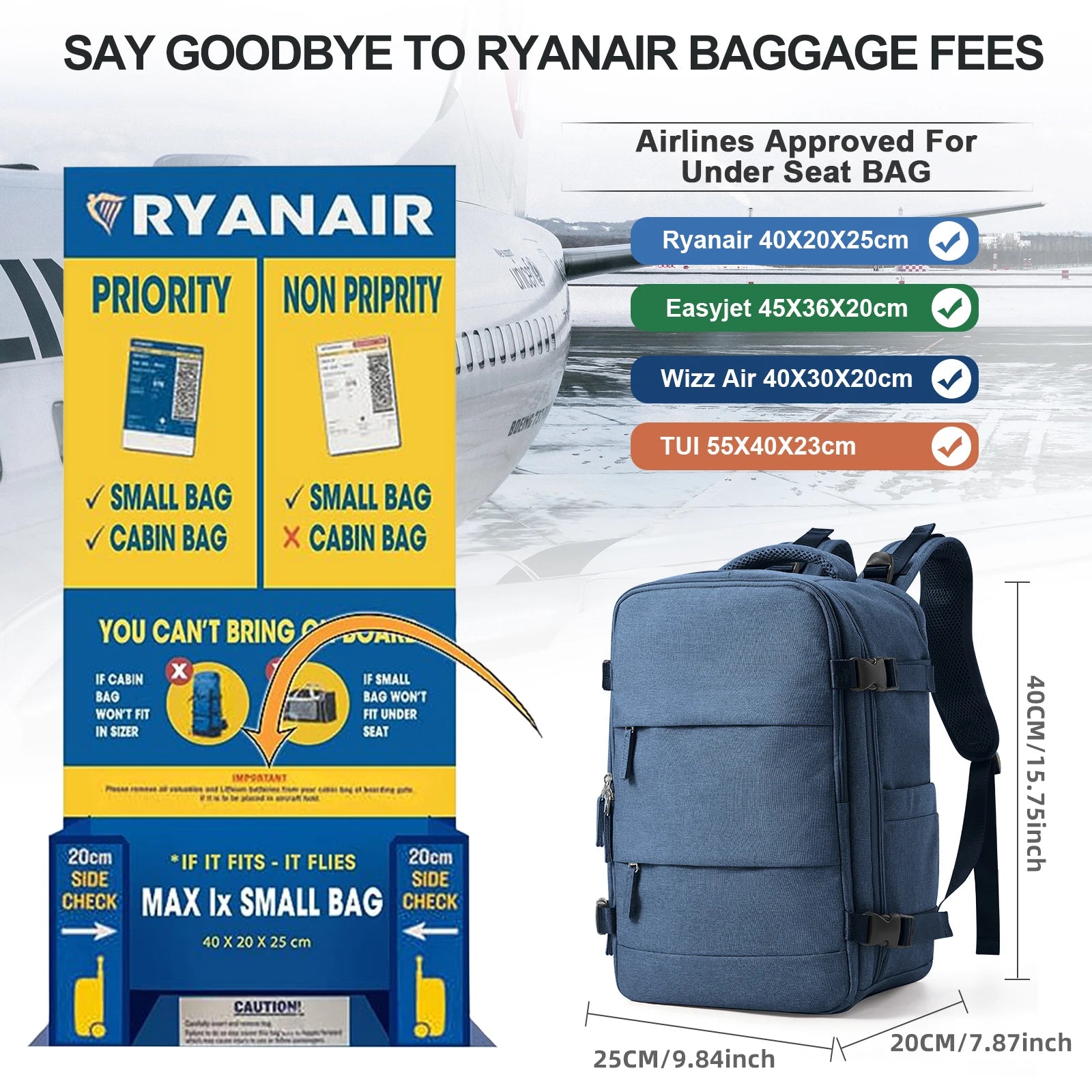 Travel Backpack Short Distance Airplane Ryanair Cabin Bag 40x20x25 Backpack Women Men leisure School Laptop Bag Carry on Luggage - Mammalook