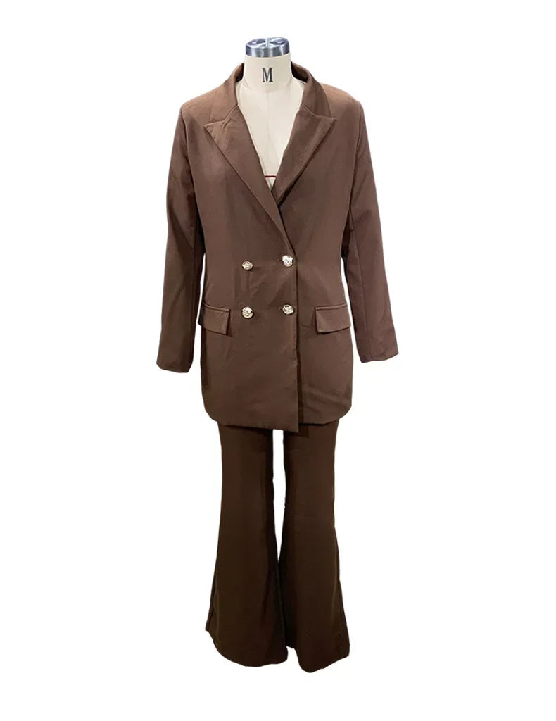 2 Piece Outfits - Blazer Jackets High Waisted Straight Leg Pants