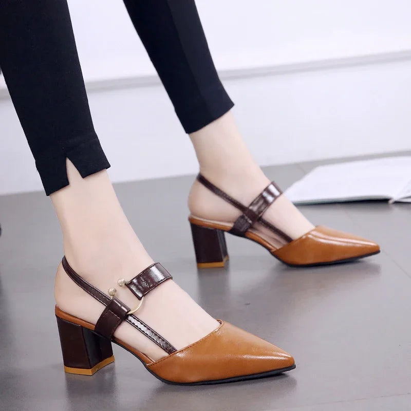Women's Shoes Trend 2024 Shoe Genuine Leather Medium Heel Block Heels Mirror Luxury Designer Chunky Sandals Ladies Sexy Sandal - Mammalook