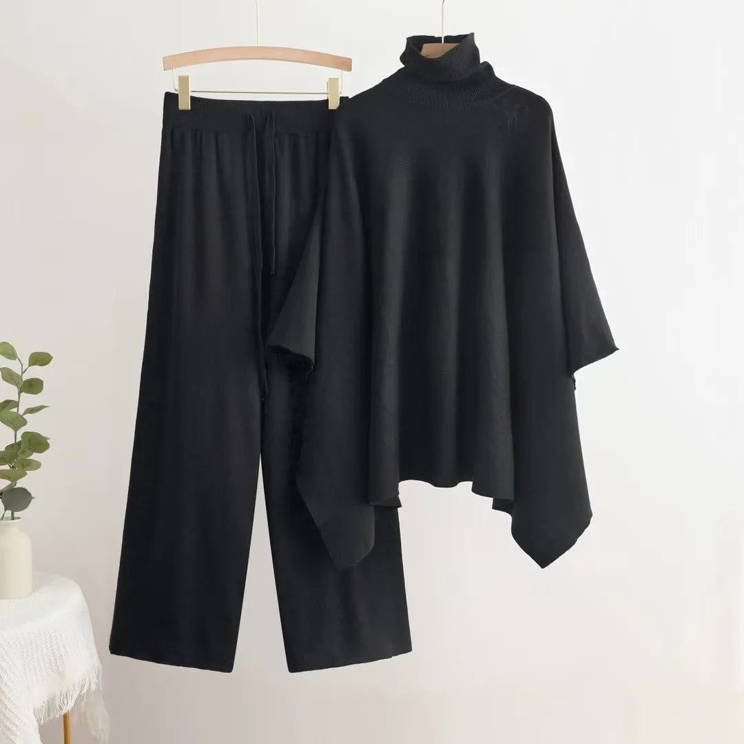 Elegant New Knitted 2 Piece Sets Women Turtleneck Long Sleeve Knitwears Sweater Conjuntos Casual High Waist Sweatpants Outfit - Mammalook