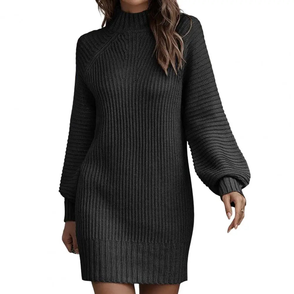 Women's Ribbed Knitted Sweater Dress – Long Sleeve Breathable Winter Office Wear