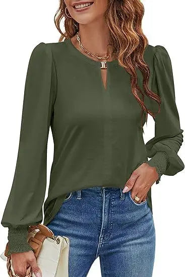 Elegant Solid Color Pullover - Long Sleeved Shirts