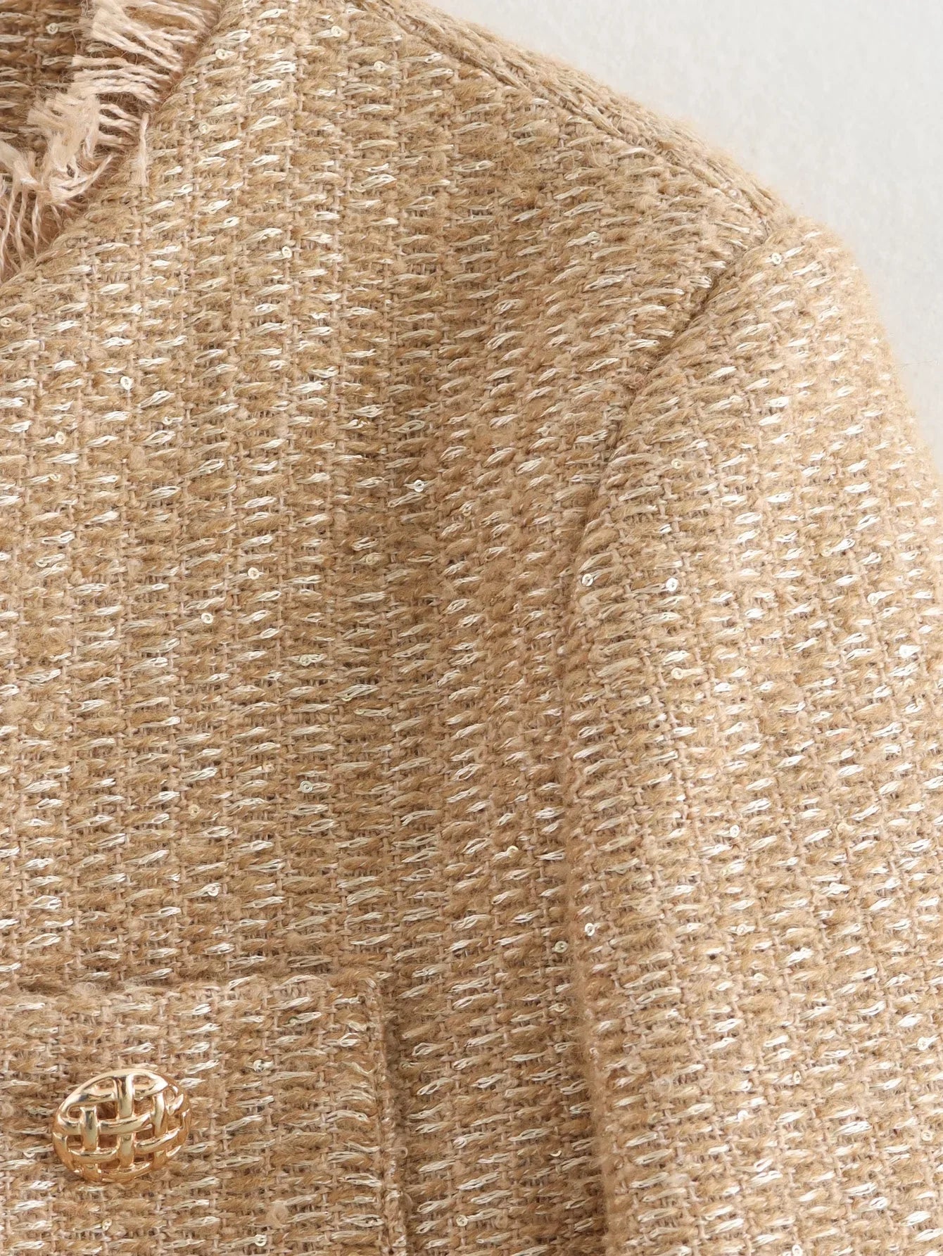 Women’s Chic Tweed Jacket – Long Sleeve Wool-Blend Buttoned Coat