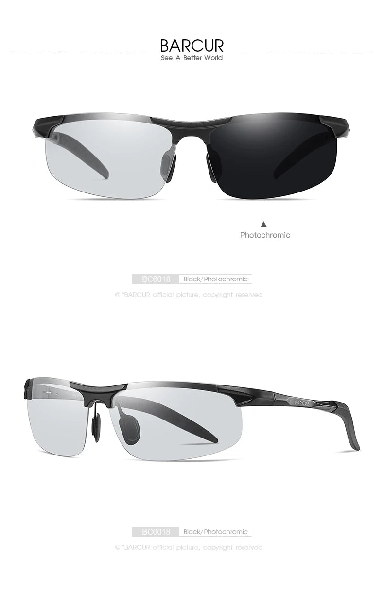 BARCUR Aluminum Sport Frame Photochromic Sunglasses Men Women Polarized Auto Color Change Sun Glasses UV400 Driving - Mammalook