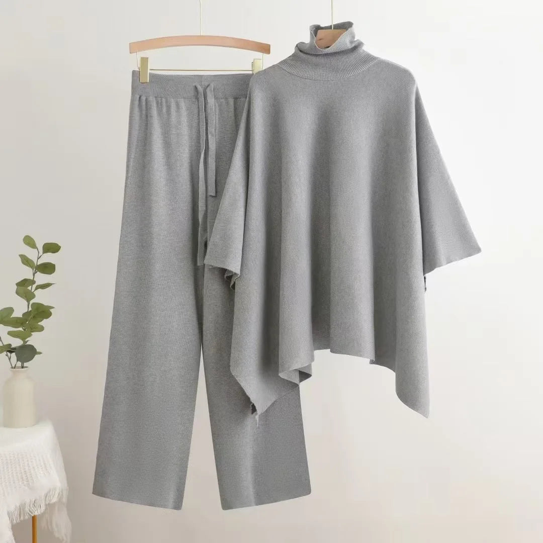 Elegant New Knitted 2 Piece Sets Women Turtleneck Long Sleeve Knitwears Sweater Conjuntos Casual High Waist Sweatpants Outfit - Mammalook