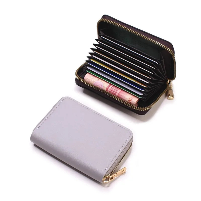 Business Card Holder Wallet Women/men Gray Bank/ID/Credit Card Holder 20 Bits Card Wallet PU Leather Protects Case Coin Purse - Mammalook