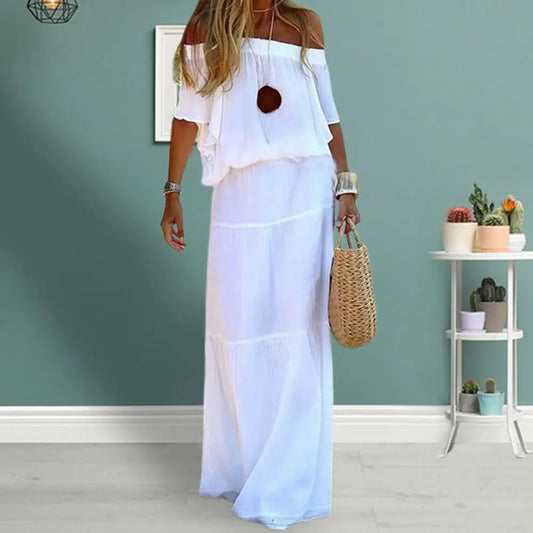 Chic and Elegant White Bohemia Dress V-neck Lace Up Cover Up For Woman 2024 Summer Maxi Dress Beachwear Holiday Beach Slip Dress - Mammalook