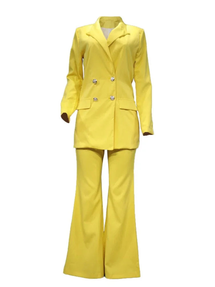 2 Piece Outfits - Blazer Jackets High Waisted Straight Leg Pants
