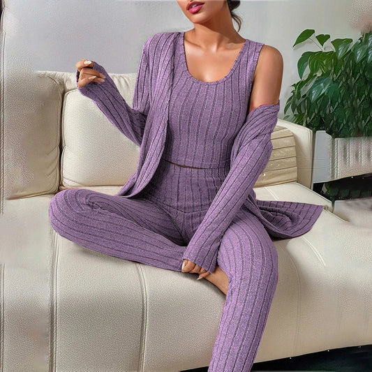 Three-Piece set - Solid Cardigan, Pant and Vest